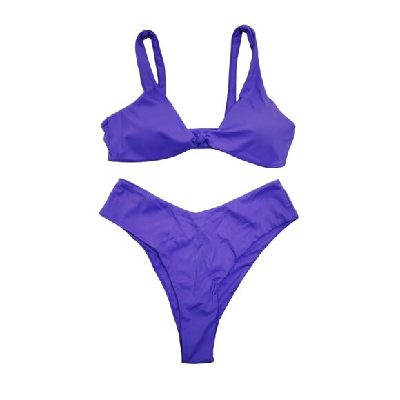 Two-Piece Purple Bikini Set Twist Front Top & High-Waisted Bottoms Womens Swimwe - Picture 1 of 7